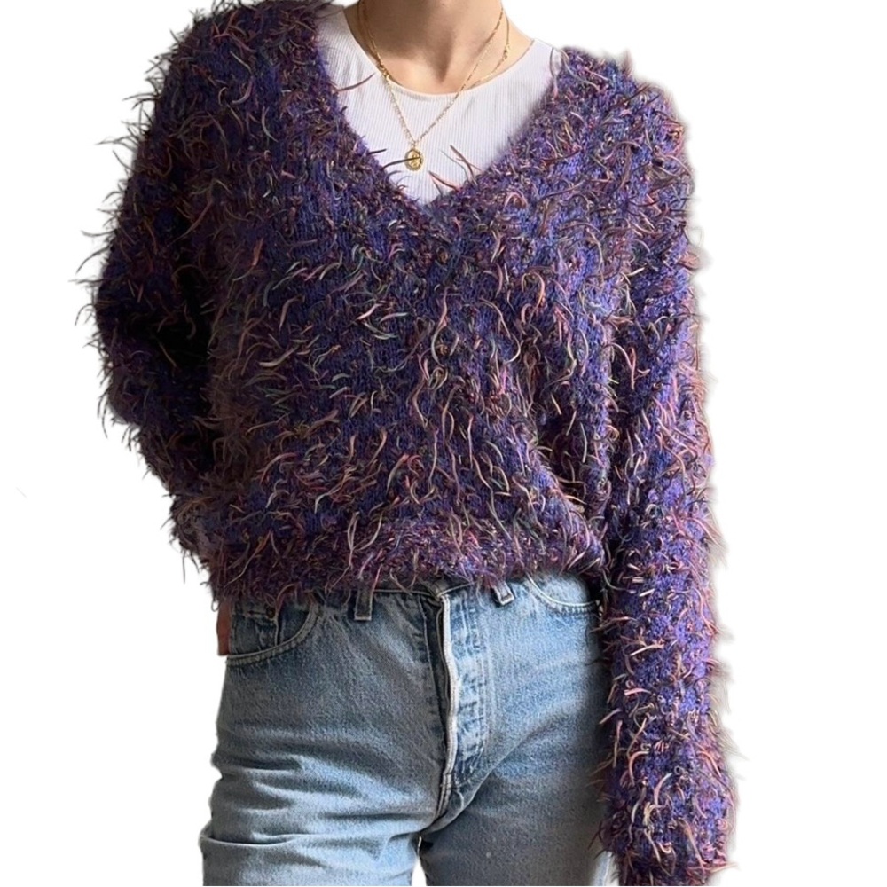 Pasta Vtg 90’s Purple Mohair Blend Confetti Sweater, Sz M